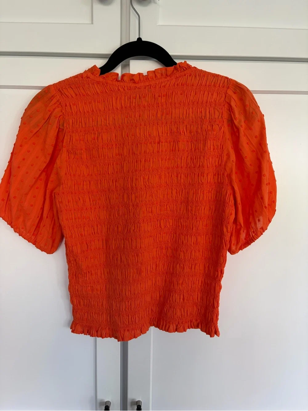 J. Crew Bright Orange Smocked Puff-Sleeve Blouse